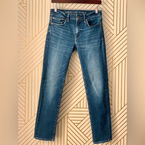 🍀3/$30 American Eagle 30 x 32 Airflex Slim Straight medium Wash Denim Blue Jeans - Picture 7 of 9